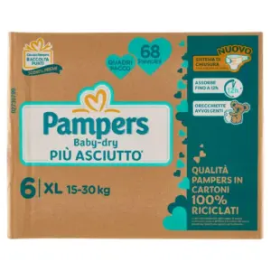 Pampers Pannolini Baby Dry Quadri Extra Large x 68