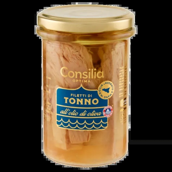 2157-consilia-optima-filetti-di-tonno-in-olio-extravergine-vetro-300-212-g Consilia Optima filetti di tonno in olio extravergine vetro 300/212 g - immagine 1
