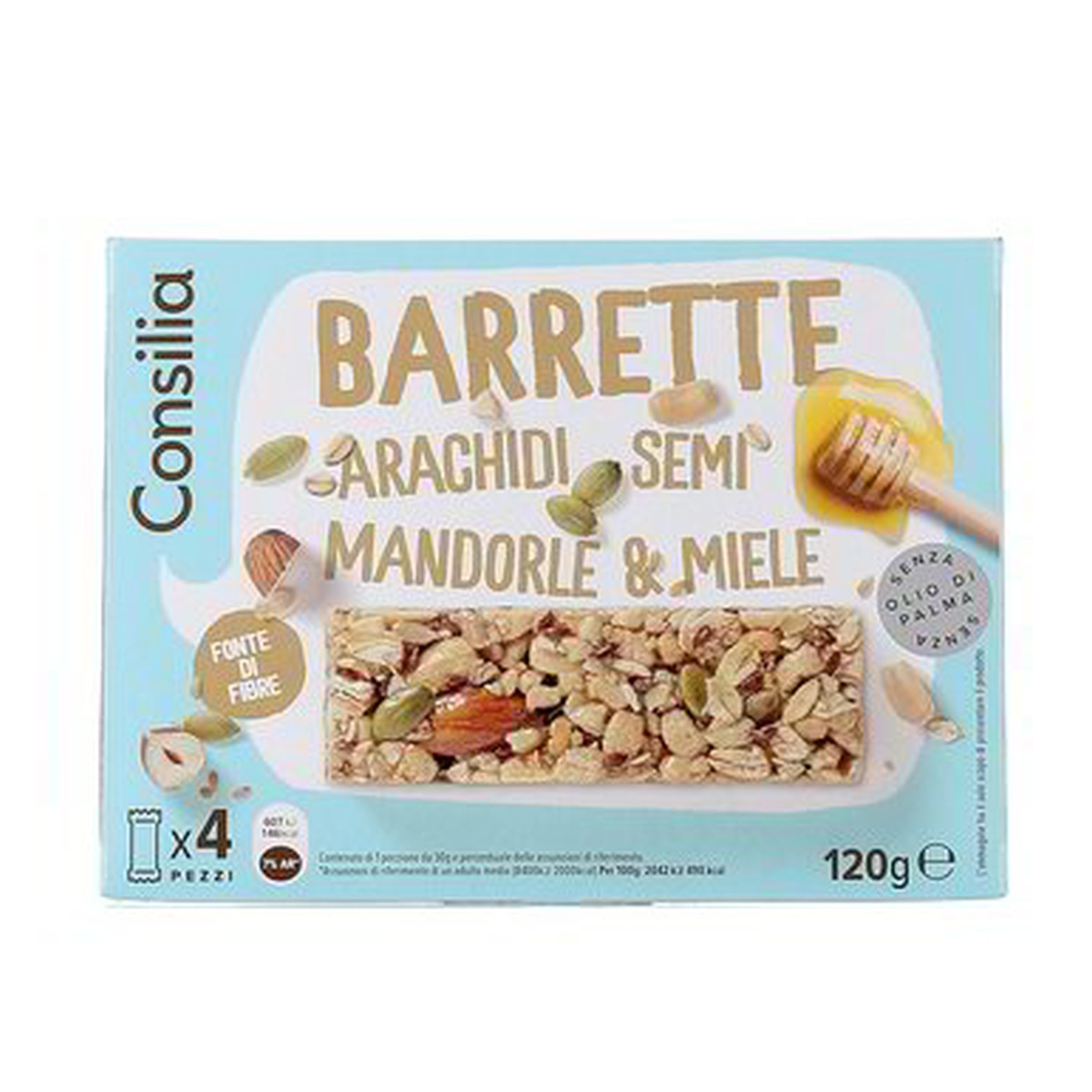Consilia-Barretta-Arachidi-Mandorle-Semi-120-g Consilia Barretta Arachidi/Mandorle/Semi 120 g - immagine 1