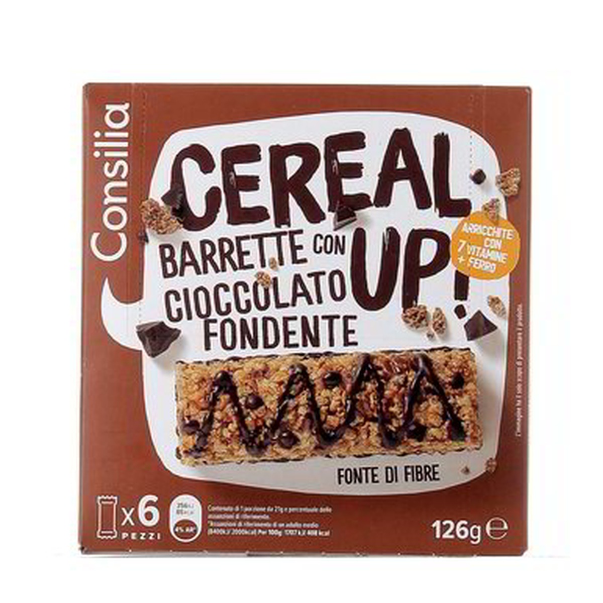 Consilia-Cereal-Up-Barretta-Cioccolato-Fondente-126-g Consilia Cereal Up Barretta Cioccolato/Fondente 126 g - immagine 1
