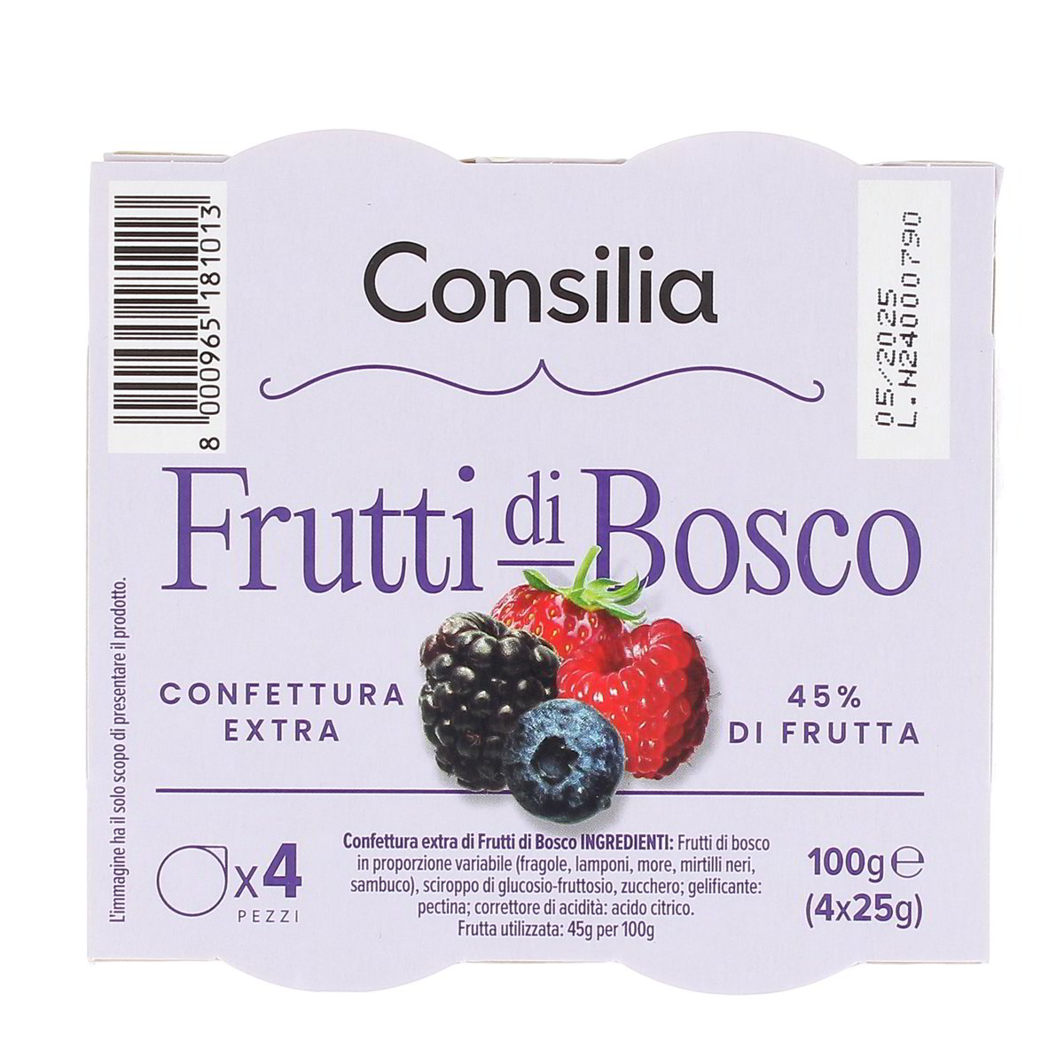 Consilia-Monoporzione-confettura-frutti-di-bosco-45-percento-100-g Consilia Monoporzione confettura frutti di bosco 45% 100 g - immagine 1