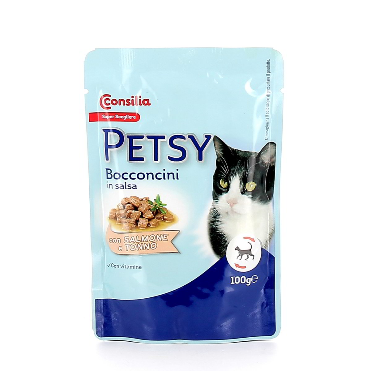 Consilia-Petsy-Bocconcini-Salmone-Pollo-4-x-100-g Consilia Petsy Bocconcini Salmone/Pollo 4 x 100 g - immagine 1