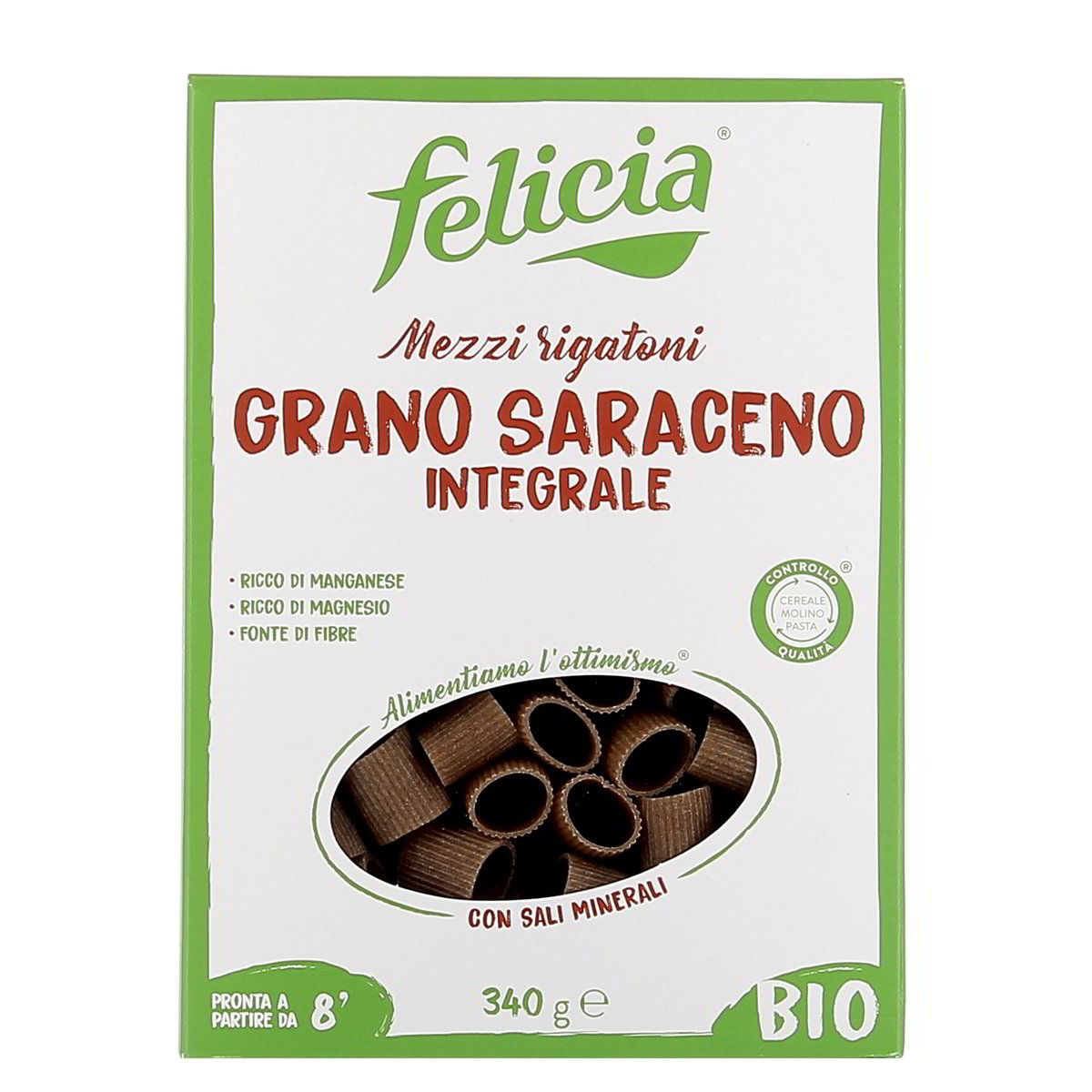Felicia-Grano-Saraceno-Mezzi-Rigatoni-Bio-340-g Felicia Grano Saraceno Mezzi Rigatoni Bio 340 g - immagine 1
