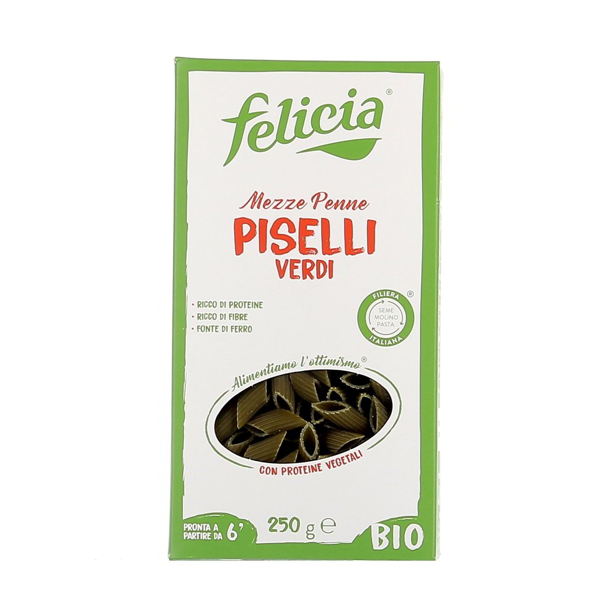 Felicia-Mezze-Penne-Piselli-Verdi-Bio-250-g Felicia Mezze Penne Piselli Verdi Bio 250 g - immagine 1