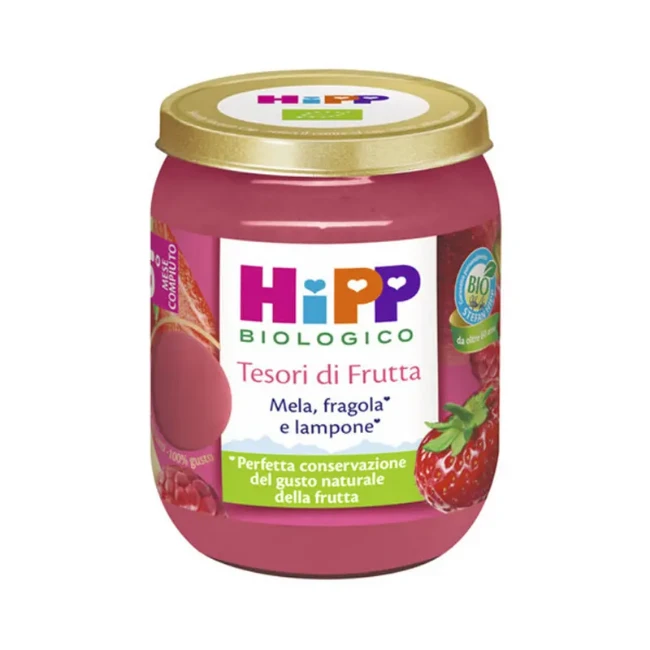 hipp-omogeneizzato-bio-mela-fragola-lampone-160-g Hipp Omogeneizzato Bio Mela Fragola Lampone 160 g - immagine 1