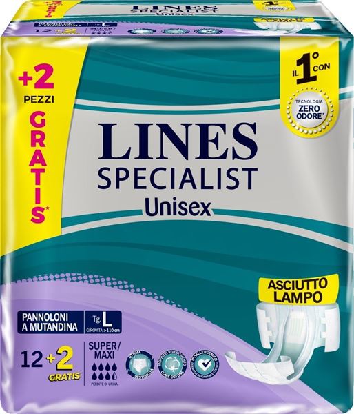 lines-specialist-pannolino-mutanda-taglia-l-122 Lines Specialist Pannolino Mutanda Taglia L 12+2 - immagine 1