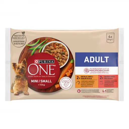 one-cibo-per-cani-mini-adult-pollo-e-manzo-4-x-85-g One Cibo per Cani Mini Adult Pollo e Manzo 4 x 85 g - immagine 1