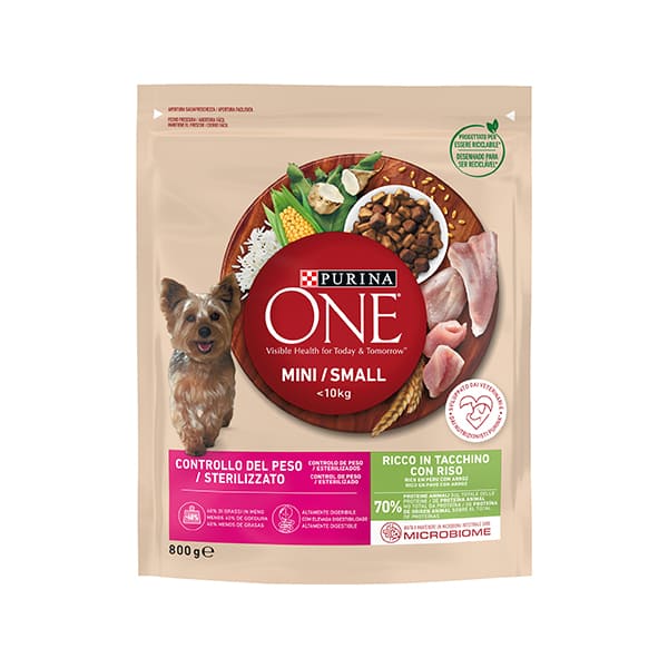 one-cibo-per-cani-mini-controllo-peso-tacchino-e-riso-800-g One Cibo per Cani Mini Controllo Peso Tacchino e Riso 800 g - immagine 1