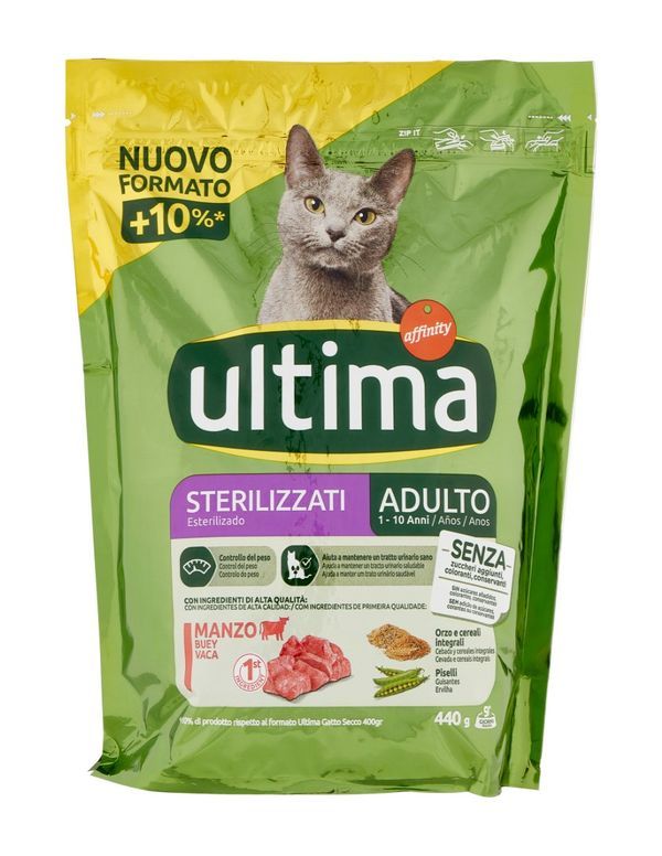 ultima-cibo-per-gatto-crocchette-sterilizzate-manzo-440-g Ultima Cibo per Gatto Crocchette Sterilizzate Manzo 440 g - immagine 1