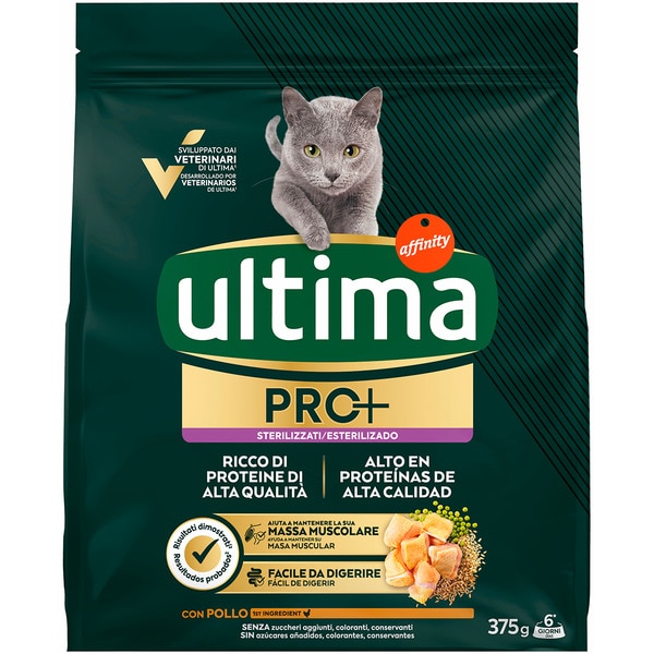 ultima-cibo-per-gatto-sterilizzato-pro-crocchette-pollo-375-g Ultima Cibo per Gatto Sterilizzato Pro+ Crocchette Pollo 375 g - immagine 1