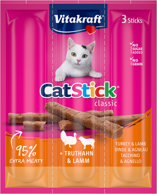 vitakraft-cat-stick-mini-tacchino-agnello-6-x-3-g Vitakraft Cat Stick Mini Tacchino/Agnello 6 x 3 g - immagine 1