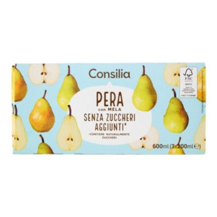 Consilia Succo di Pera Senza Zuccheri Aggiunti 3 x 200 ml